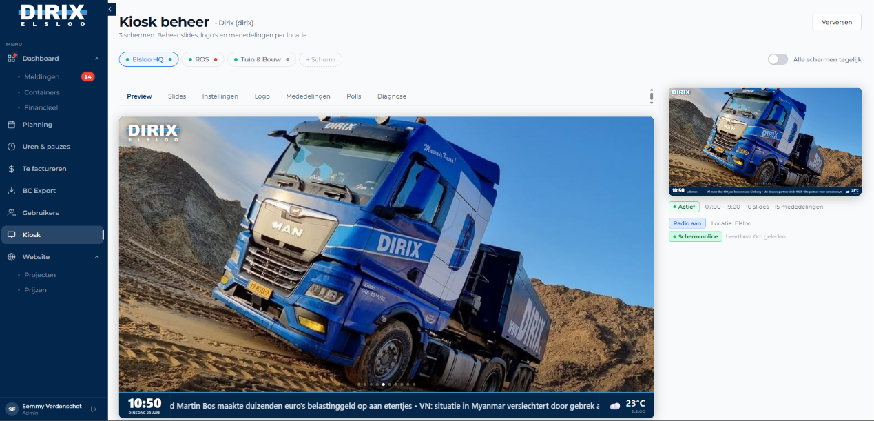 Het Kiosk beheerpaneel: alle schermen aansturen vanuit één webinterface.